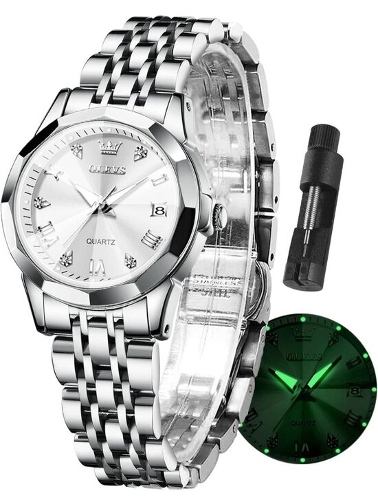 Womens Silver Diamond Stainless Steel Luxury Ladies Waterproof Small Writs Watch